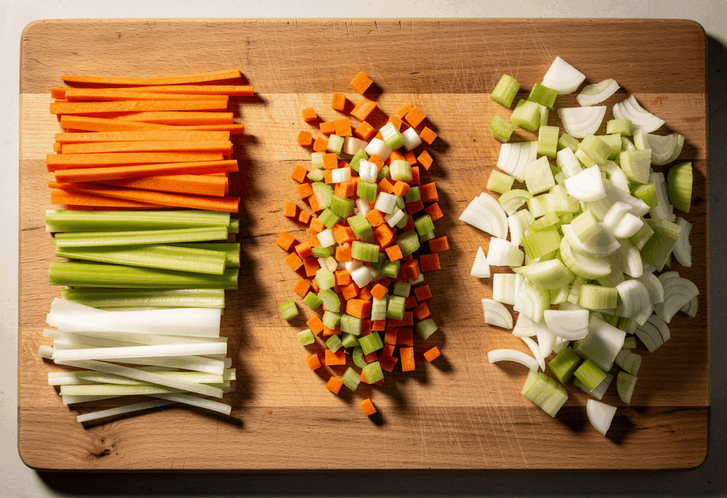 Brunoise, julienne, mirepoix ne pas confondre
