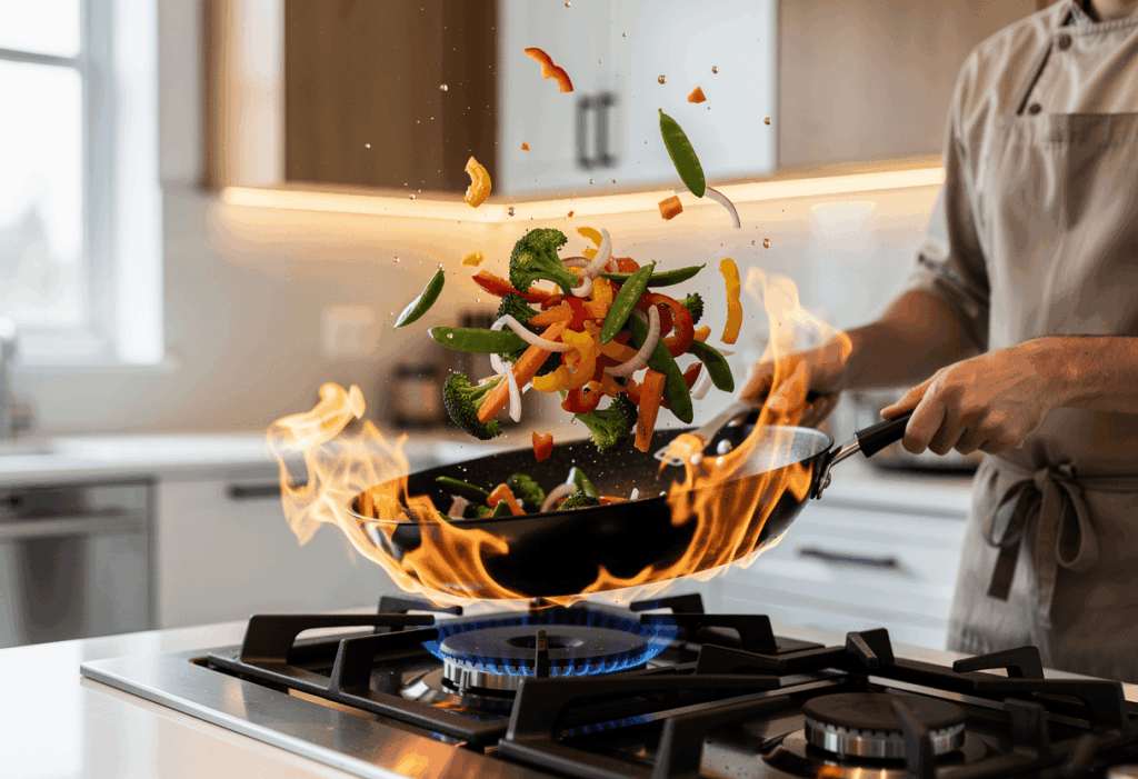 une personne utulisant son wok selon votre cuisine