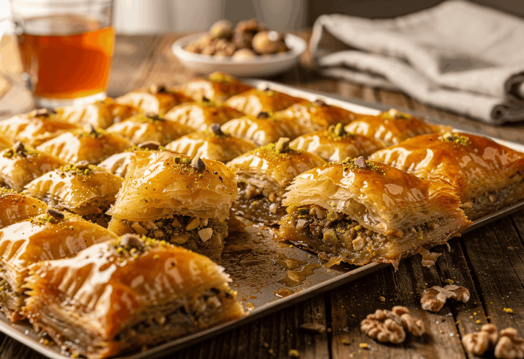 Baklava traditionnel fraîchement préparé